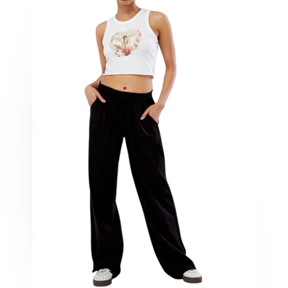 PacSun Linen Blend Drawstring Black Wide Leg Pants - Women’s XS